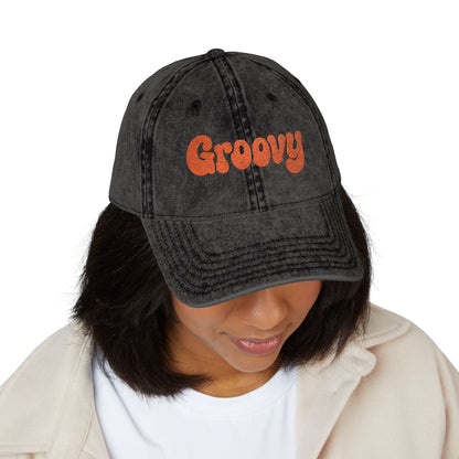 Groovy Vintage Hat – Retro Embroidered Hat with 70s Style Font for Funky Vibes, Chill Days, and Vintage Cool