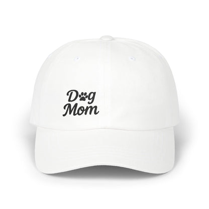 Dog Mom Classic Dad Hat – Embroidered Minimalist Dog Face Hat for Proud Pet Moms. Black Letters