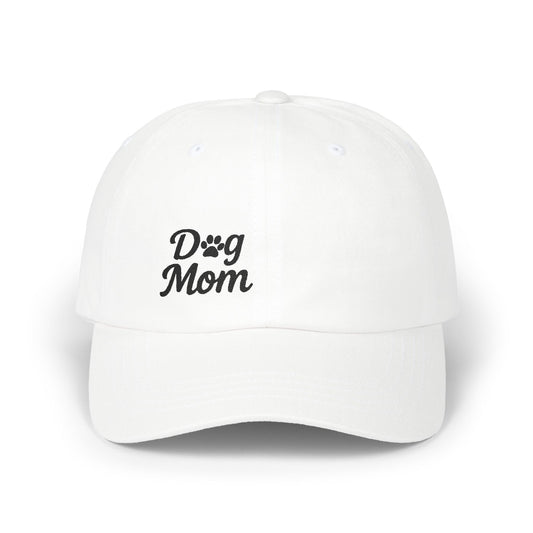 Dog Mom Classic Dad Hat – Embroidered Minimalist Dog Face Hat for Proud Pet Moms. Black Letters