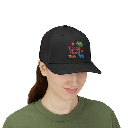 Beach Girl Trucker Hat – Embroidered Summer Vibes Hat for Coastal Queens