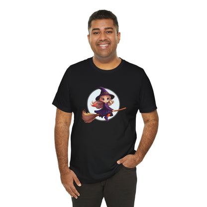 Cute Witch on a Broom Halloween Shirt – Adorable Flying Witch Graphic Tee for Kids and Magic Lovers