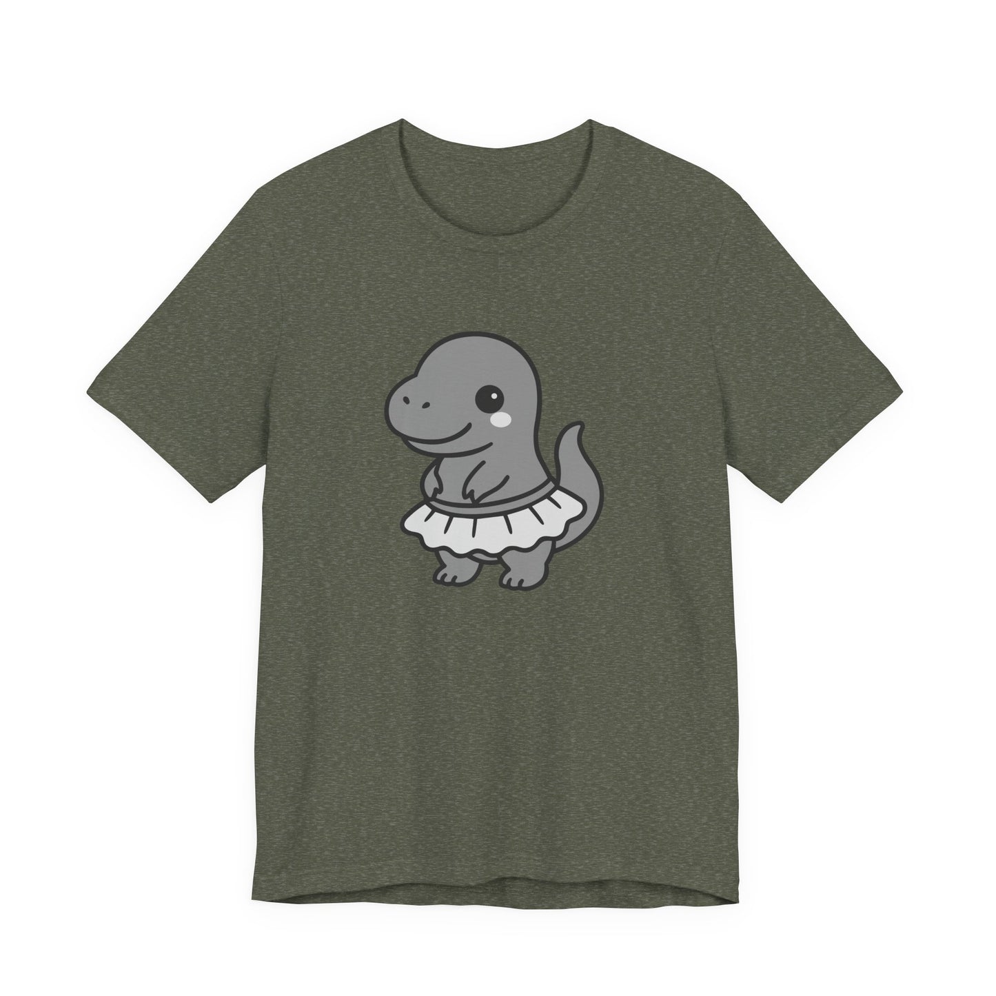 Kawaii T-Rex Dancer Graphic Tee Dark Theme – Cute Dinosaur in Skirt Vector Design