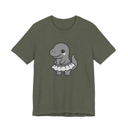 Kawaii T-Rex Dancer Graphic Tee Dark Theme – Cute Dinosaur in Skirt Vector Design