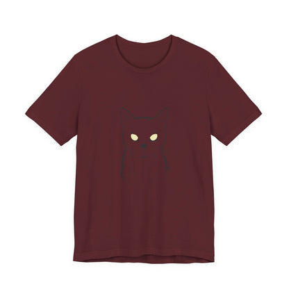Ghost Cat Eyes Tee – Dark Theme Black Cat Outline with Transparent Face and Glowing Stare. Unisex Jersey Short Sleeve Tee
