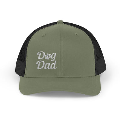 Dog Dad Trucker Hat – Embroidered Minimalist Dog Face Hat for Proud Pet Dads and Canine Companions. White Letters