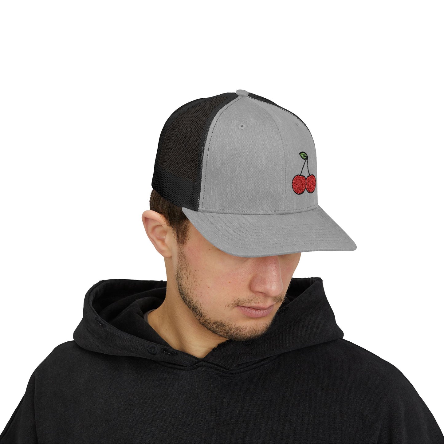 Cherries Trucker Hat – Embroidered Red Fruit Hat with Bold Minimalist Design and Flirty Style