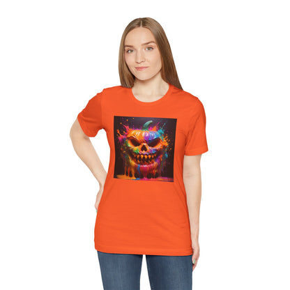 Neon Splatter Pumpkin Halloween Shirt – Vibrant Dripping Jack-o’-Lantern Graphic Tee for Bold Spooky Style