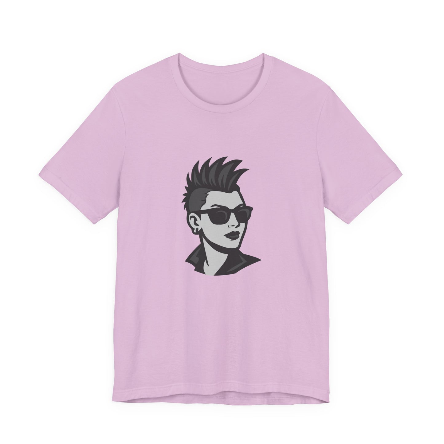 Punk Girl Graphic T-Shirt – Dark Theme Grayscale Spiked Hair Portrait on Black Tee with Bold Energy and Modern Ghost Effect. Unisex Jersey Short Sleeve Tee