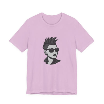 Punk Girl Graphic T-Shirt – Dark Theme Grayscale Spiked Hair Portrait on Black Tee with Bold Energy and Modern Ghost Effect. Unisex Jersey Short Sleeve Tee