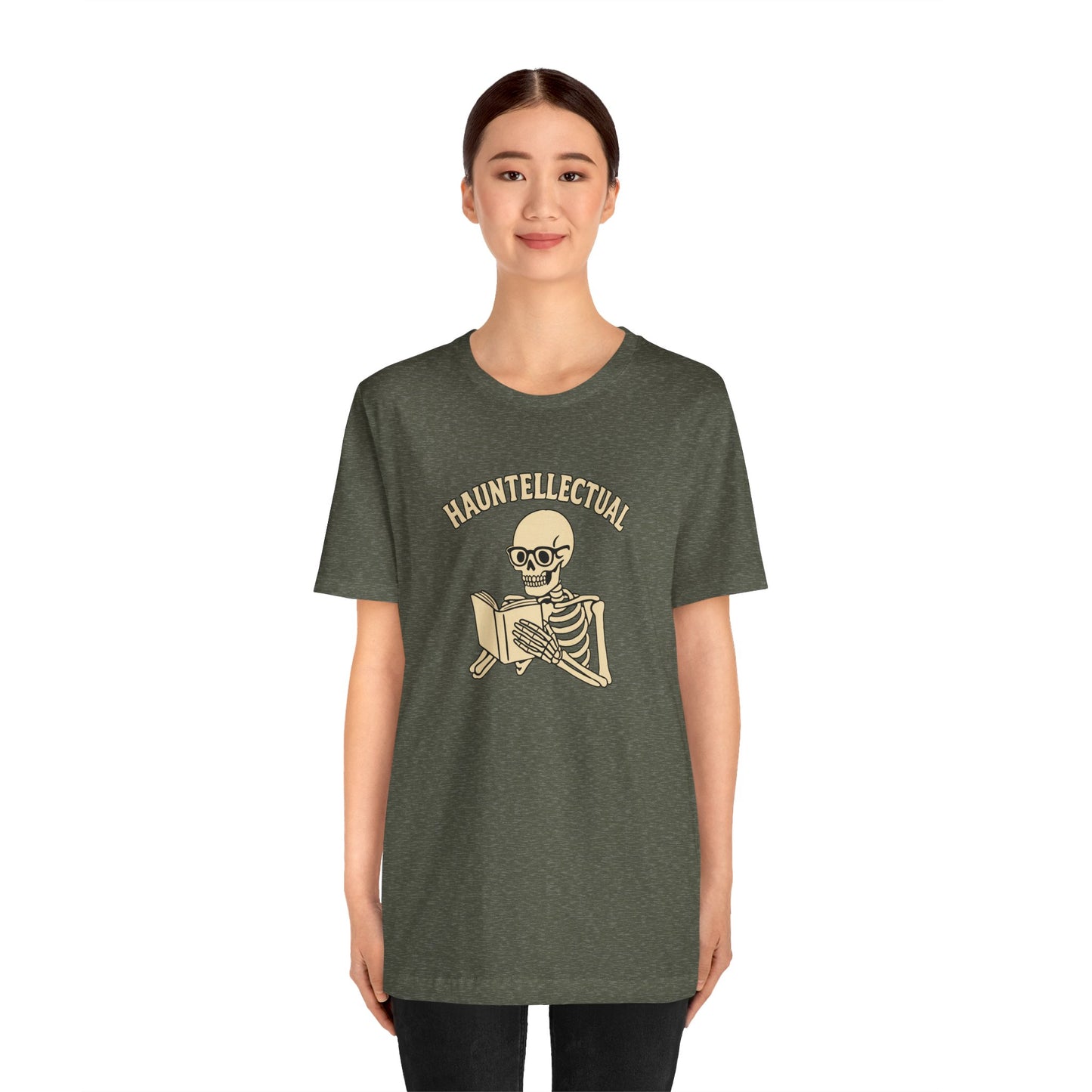 Hauntellectual Halloween Shirt – Funny Skeleton Reading Book Tee for Spooky Smart People