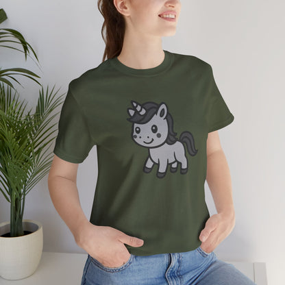 Cute Unicorn Graphic Tee Dark Theme – Kawaii Vector Design with Whimsical Charm
