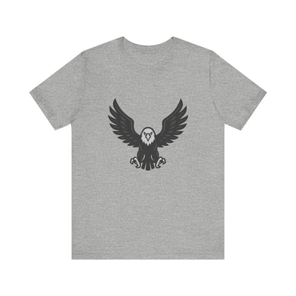 Eagle Wings Graphic T-Shirt – Dark Theme Grayscale Soaring Predator Design on Black Tee with Intensity and Modern Ghost Effect. Unisex Jersey Short Sleeve Tee