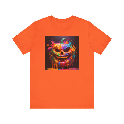 Neon Splatter Pumpkin Halloween Shirt – Vibrant Dripping Jack-o’-Lantern Graphic Tee for Bold Spooky Style