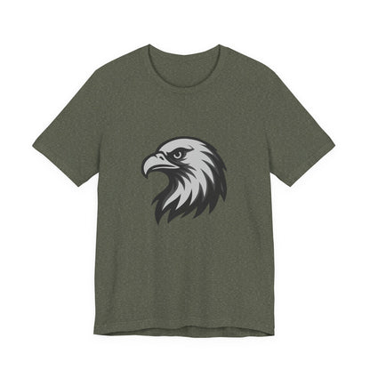 Eagle Head Graphic T-Shirt – Bold Dark Theme Grayscale Bird of Prey Design on Black Tee with Fierce Detail and Modern Ghost Effect. Unisex Jersey Short Sleeve Tee