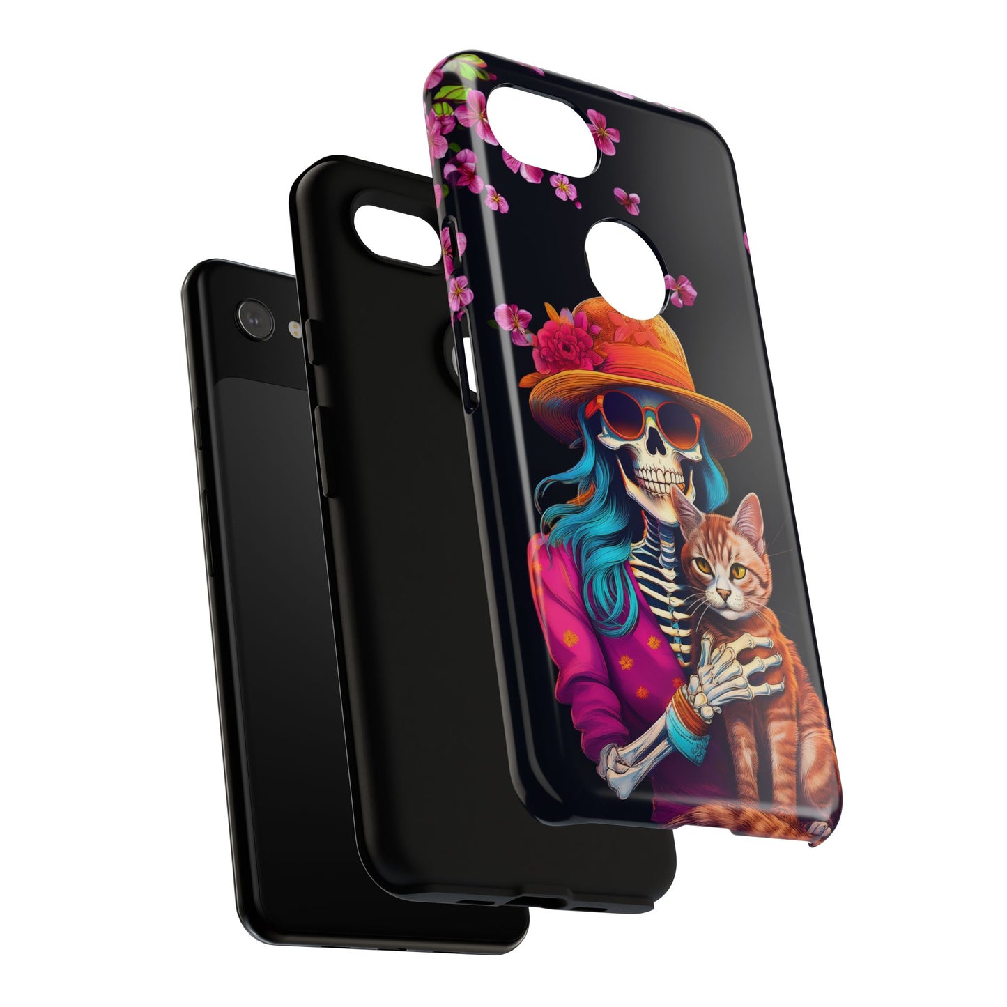 Skeleton holding a Cat Cell Phone Case 001