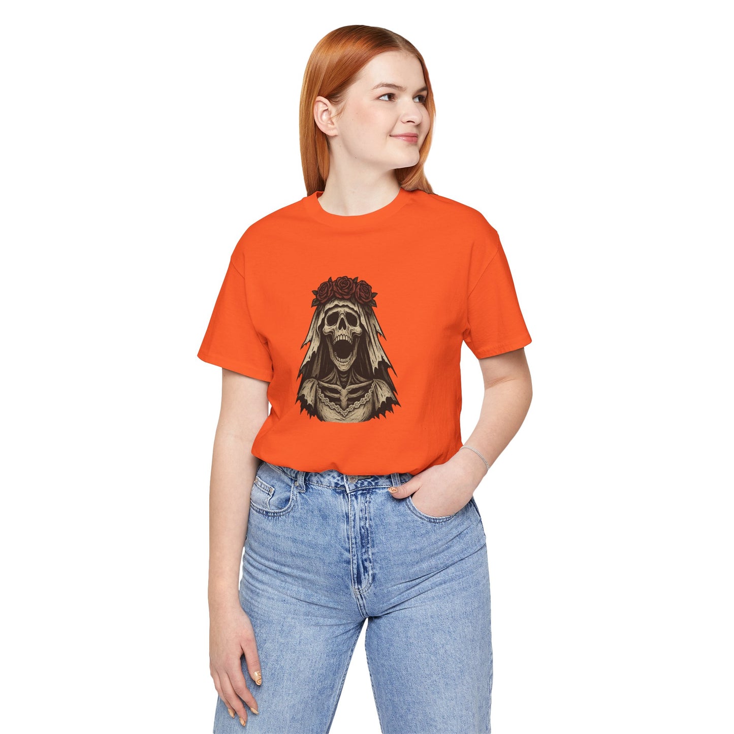 Screaming Skeleton Bride Halloween Shirt – Gothic Undead Bride Graphic Tee for Spooky Season Horror Fans