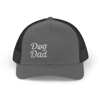 Dog Dad Trucker Hat – Embroidered Minimalist Dog Face Hat for Proud Pet Dads and Canine Companions. White Letters