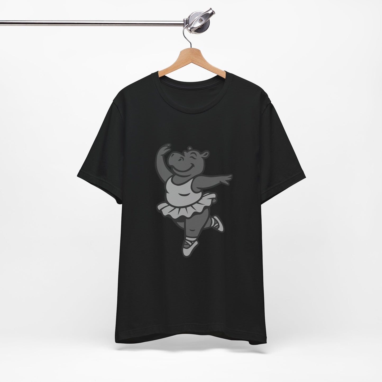 Dancing Hippo Graphic Tee Dark Theme – Funny Ballet Hippo Vector Design with Playful Energy