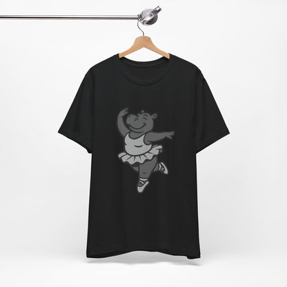 Dancing Hippo Graphic Tee Dark Theme – Funny Ballet Hippo Vector Design with Playful Energy