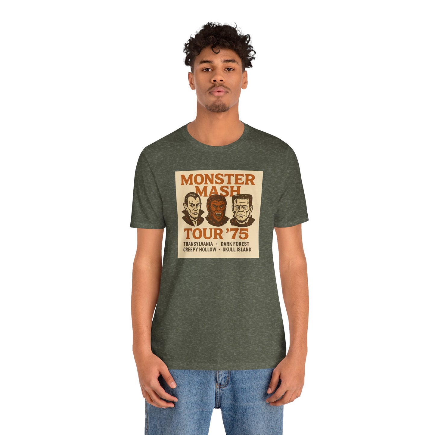 Monster Mash Tour '75 Halloween Shirt – Vintage Horror Band Tee Featuring Dracula, Wolfman, Frankenstein