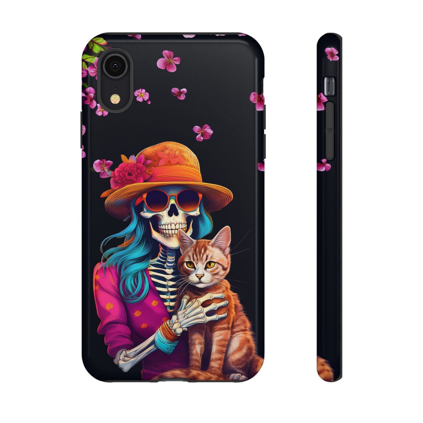 Skeleton holding a Cat Cell Phone Case 001