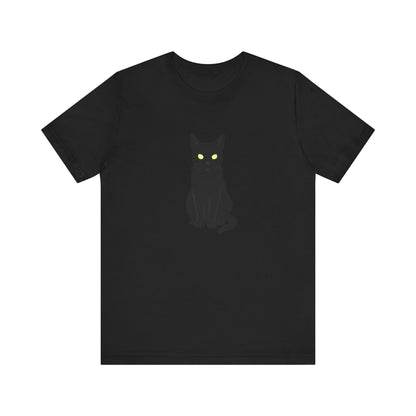 Glowing-Eyed Black Cat Shirt – Dark Theme Feline Stare for Maximum Spook and Minimal Effort. Unisex Jersey Short Sleeve Tee