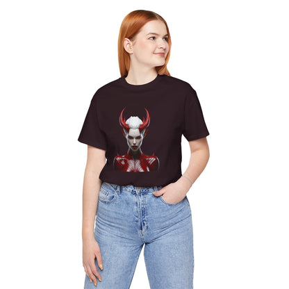 Fierce Devil Woman Halloween Shirt – Seductive Demon Graphic Tee for Bold Halloween Style