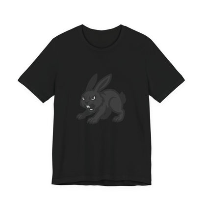 Angry Bunny Graphic T-Shirt – Fierce Black Rabbit Dark Theme Design on Dark Tee for Streetwear, Gym Style, or Bold Animal Aesthetic. Unisex Jersey Short Sleeve Tee
