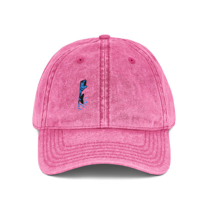 Jumping Fish Vintage Hat – Embroidered Blue Fishing Hat for Anglers, Lake Days, and Outdoor Style