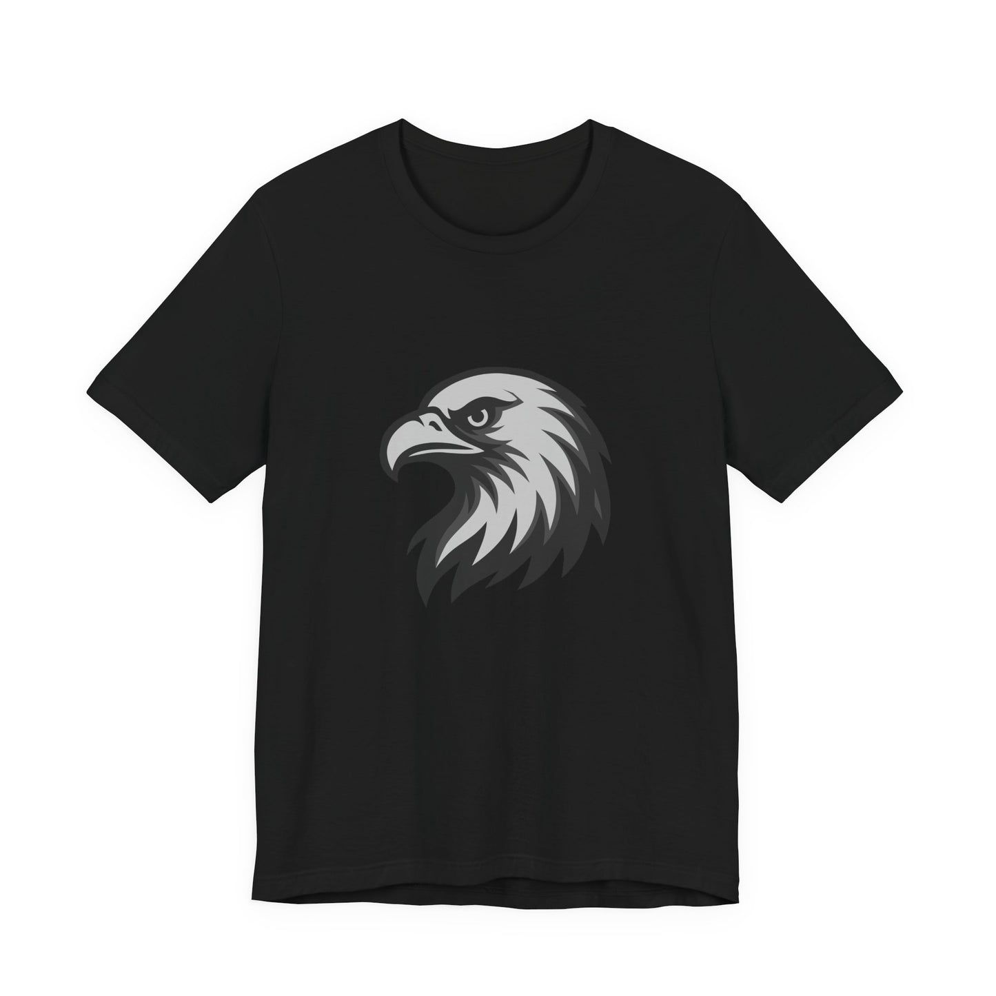 Eagle Head Graphic T-Shirt – Bold Dark Theme Grayscale Bird of Prey Design on Black Tee with Fierce Detail and Modern Ghost Effect. Unisex Jersey Short Sleeve Tee