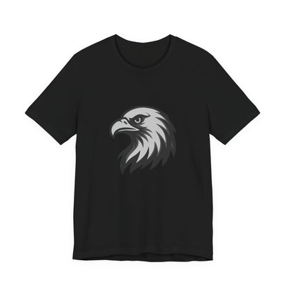 Eagle Head Graphic T-Shirt – Bold Dark Theme Grayscale Bird of Prey Design on Black Tee with Fierce Detail and Modern Ghost Effect. Unisex Jersey Short Sleeve Tee
