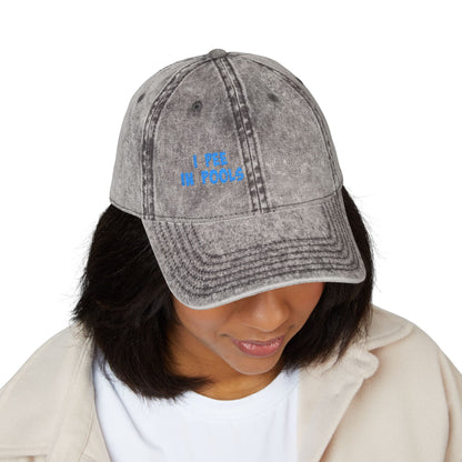 I Pee In Pools Vintage Hat – Funny Hat with Bold Blue Text for Lifeguard Terrors and Poolside Menaces