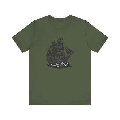 Pirate Ship Graphic Tee Dark Theme – Bold Vector Design with Ghostly Ocean Vibes