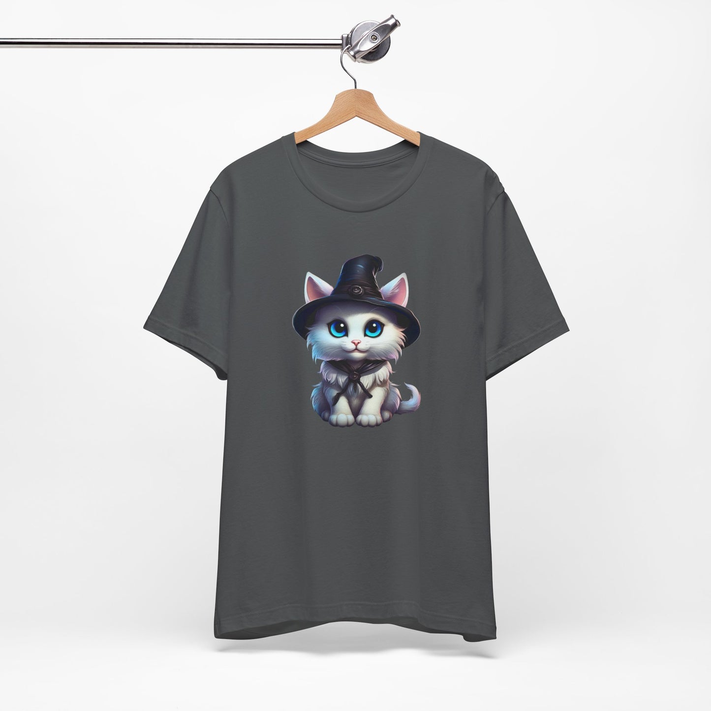 Adorable Witch Cat Halloween Shirt – Cute White Cat in Hat Graphic Tee for Cat Lovers and Halloween Fans