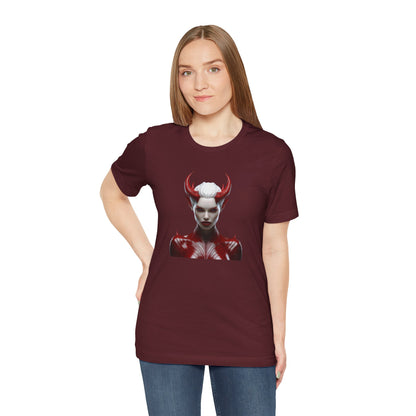 Fierce Devil Woman Halloween Shirt – Seductive Demon Graphic Tee for Bold Halloween Style