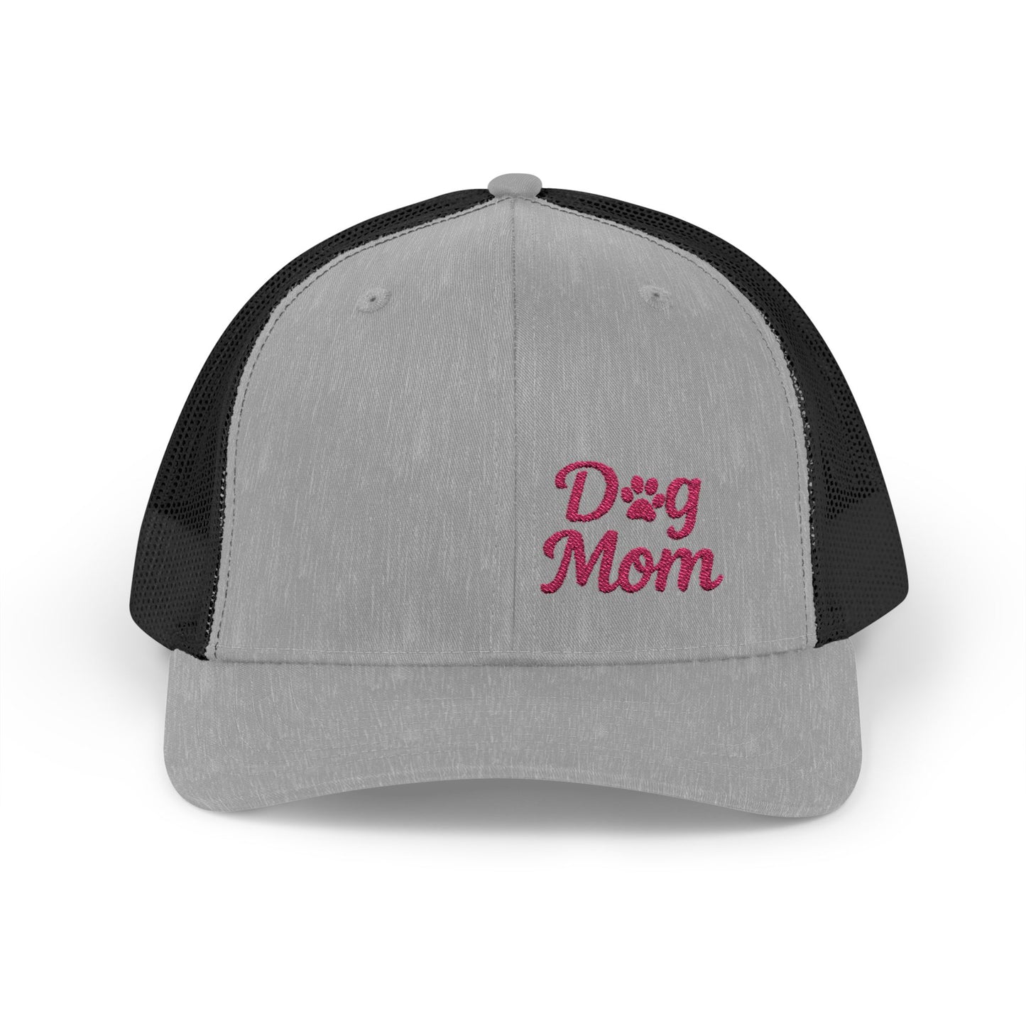 Dog Mom Trucker Hat – Embroidered Minimalist Dog Face Hat for Proud Pet Moms and Dog-Loving Style. Pink Letters