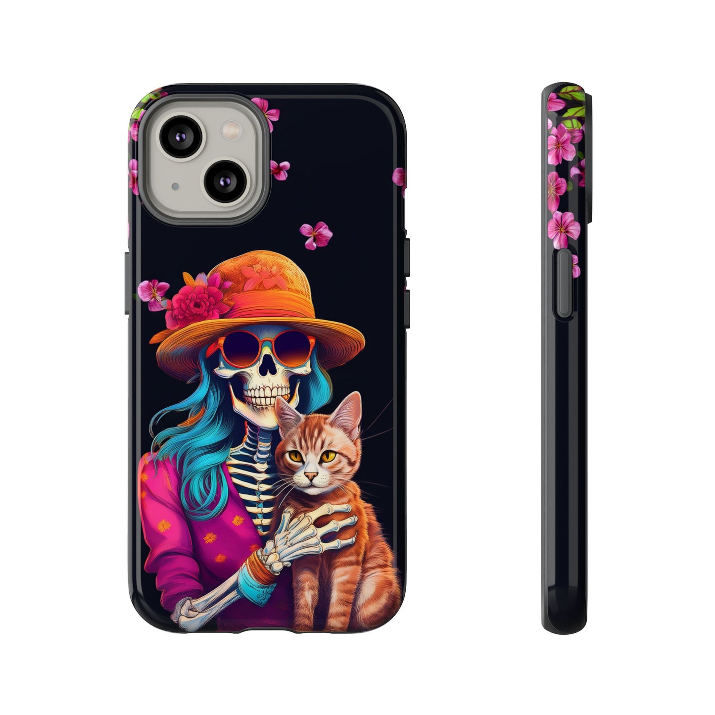 Skeleton holding a Cat Cell Phone Case 001