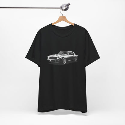 Classic Muscle Car Graphic Tee Dark Theme – Retro Camaro Vector Design for Auto Enthusiasts
