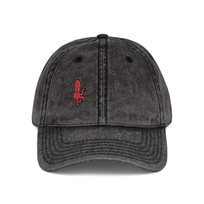 Angry Octopus Vintage Hat – Embroidered Red Sea Creature Hat with Cartoon Vibes and Bold Attitude