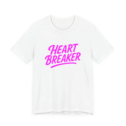 Colorful Design Heartbreaker Shirt – Neon Pink Retro Script Tee for Bold Women with Savage Energy. Unisex Jersey Short Sleeve Tee