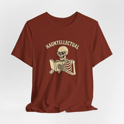 Hauntellectual Halloween Shirt – Funny Skeleton Reading Book Tee for Spooky Smart People