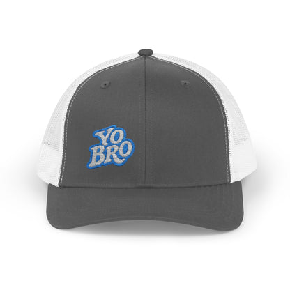 Yo Bro Trucker Hat – Embroidered Blue & White Hat for Laid-Back Vibes