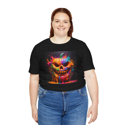 Neon Splatter Pumpkin Halloween Shirt – Vibrant Dripping Jack-o’-Lantern Graphic Tee for Bold Spooky Style