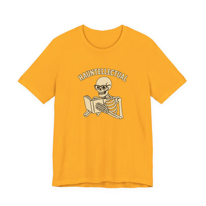 Hauntellectual Halloween Shirt – Funny Skeleton Reading Book Tee for Spooky Smart People