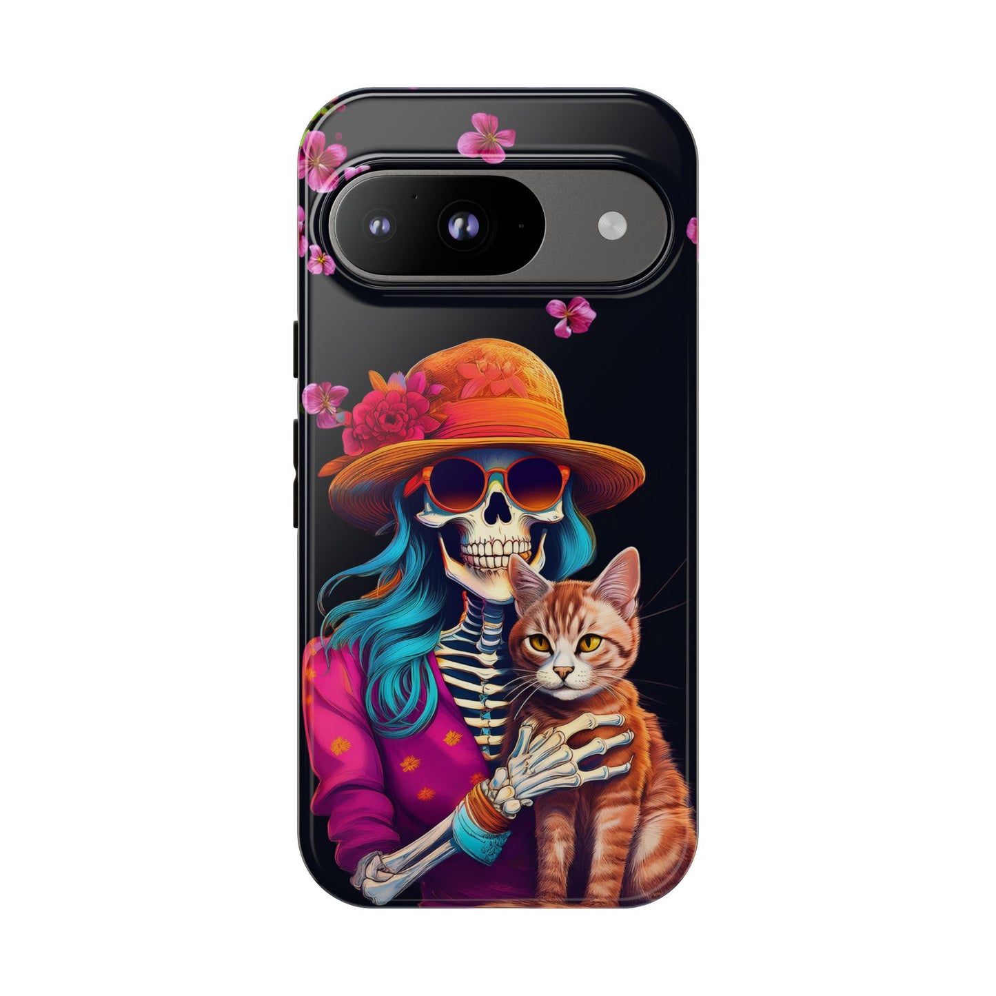 Skeleton holding a Cat Cell Phone Case 001