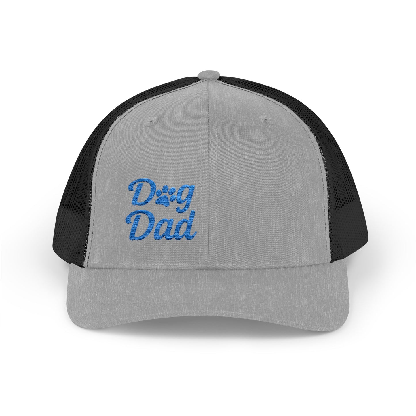 Dog Dad Trucker Hat – Embroidered Minimalist Dog Face Hat for Proud Pet Dads and Canine Companions. Blue Letters