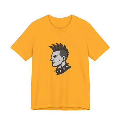 Punk Guy Graphic T-Shirt – Dark Theme Grayscale Mohawk Portrait on Black Tee with Attitude and Subtle Modern Ghost Effect. Unisex Jersey Short Sleeve Tee