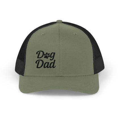 Dog Dad Trucker Hat – Embroidered Minimalist Dog Face Hat for Proud Pet Dads and Canine Companions. Black Letters