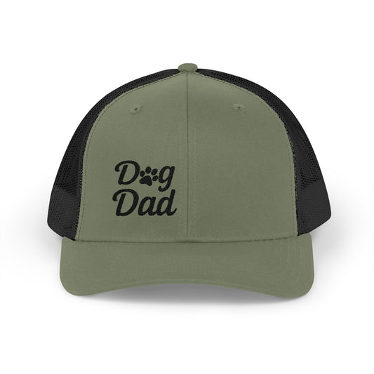 Dog Dad Trucker Hat – Embroidered Minimalist Dog Face Hat for Proud Pet Dads and Canine Companions. Black Letters
