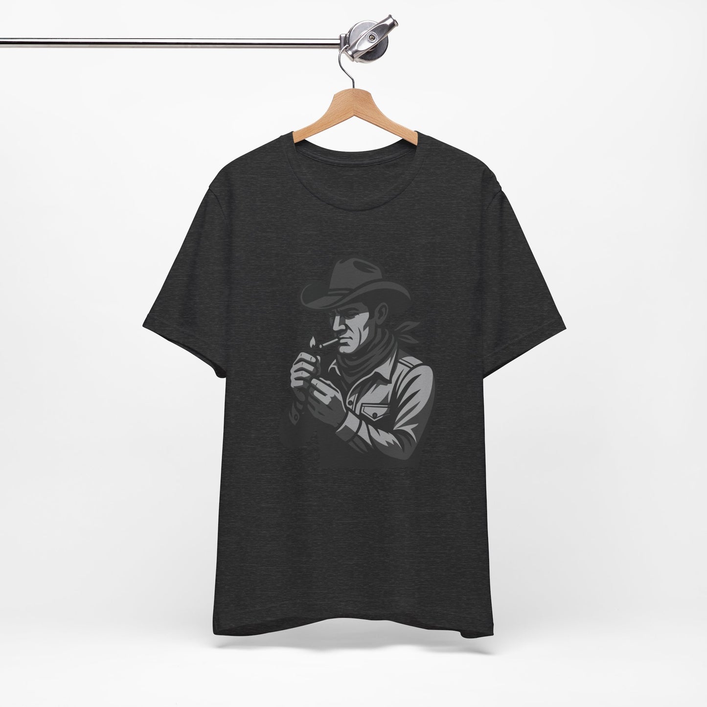 Cowboy Lighting Up Graphic Tee Dark Theme – Western Rebel Vector Design with Classic Attitude